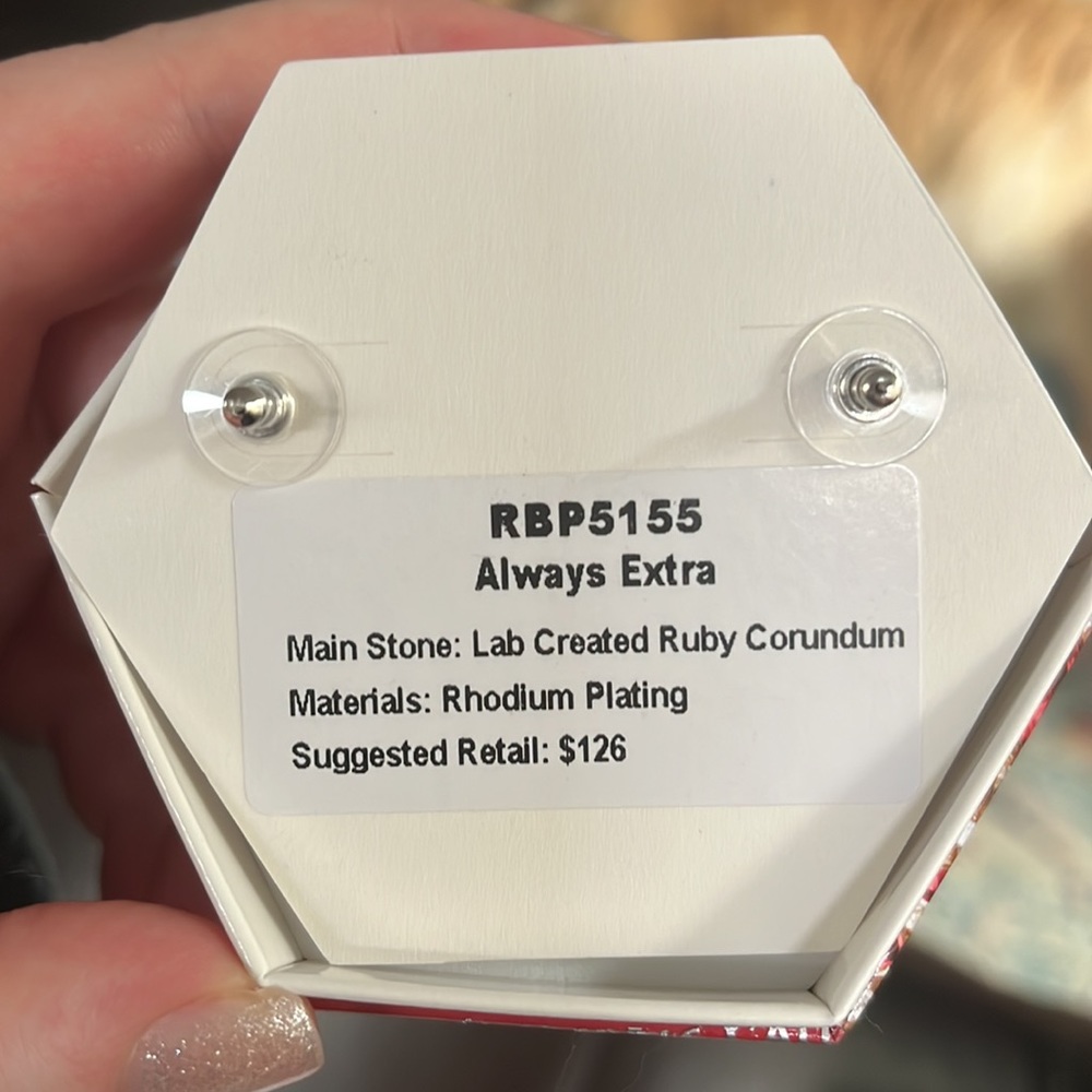 Lab created ruby earrings - Picture 2 of 2